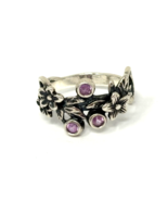 Or Paz Sterling Silver Floral Ring with Triple Rhodolite Stones, Size 6 - $873.33 MXN