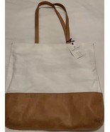 Magnolia Hearth &amp;  Hand Leather Canvas Lined Purse Bag Tote Tan &amp; White ... - $61.11 CAD