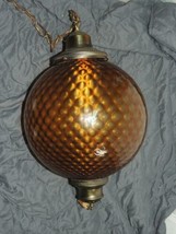 MCM Swag Lamp 13&quot; Hollywood Regency hanging amber pendant light mid century #1 - £115.07 GBP