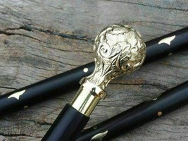 Victorian Design Round Brass Handle Wooden Walking Stick Cane Vintage Men&#39;s Gift - £26.88 GBP