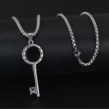 Mens Womens Roman Numeral Key Pendant Punk Necklace Stainless Steel Chain 24" - £10.25 GBP