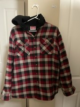 Wrangler Flannel Shirt Jacket Shacket Qulted Lining Medium Red Black Pla... - $145.95 MXN