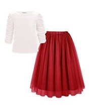 Orchid Lane Ivory Ruched Velvet Three-Quarter Top &amp; Red A-Line Skirt Size 4 - $19.15