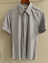 Alexander McQueen Button-Up Short Sleeve Shirt White Blue Stripe Sz Smal... - $247.49