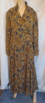 NWT Vintage Gillian Size 14  Tan Blue Rose Floral Silk Dress Shoulder Pads - £27.87 GBP