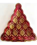 Christmas Tree Candy Dish Decoration Ceramic Resin Red Gold 12.5 x 11&quot; HGS - $27.32 CAD