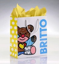 Romero Britto Paper Gift Bag Set 12 Yellow Tissue 12&quot; High Iconic Bear Two Sides - £56.26 GBP