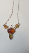 Vintage Baltic Amber Tri-color Sterling Silver Necklace V8 Modernist Pendant - £61.94 GBP