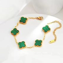 Green Clover Bracelet, Four Leaf Enemal Charm, Luck Charm Bracelet, Mini... - $20.00