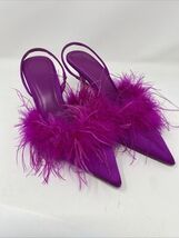 Zara Pink Satin Kitten Heel Sling Back Shoes Feathered Size 6 - €24,41 EUR