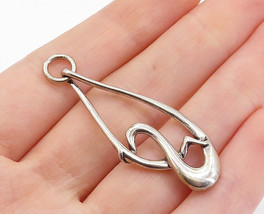 925 Sterling Silver - Vintage Shiny Open Tear Drop Swirl Design Pendant - PT4792 - £23.18 GBP