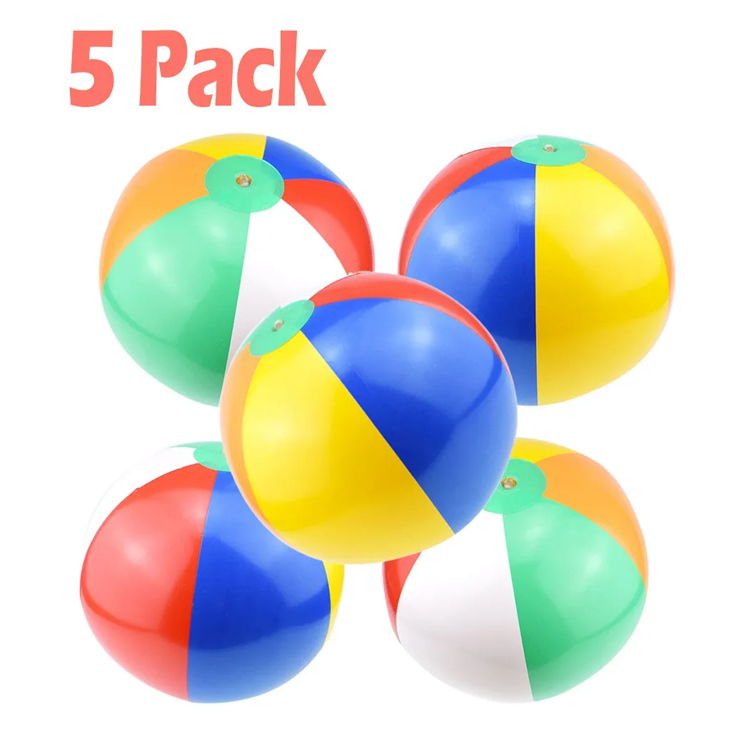 5pcs Inflatable Beach Ball Rainbow Color Pool Party Favors Summer Water T - £16.34 GBP+