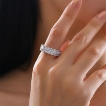 100% 925 Sterling Silver 3.5mm Round Double Row Full Ring High Carbon Diamond Fo - £39.70 GBP