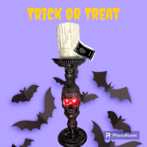 Martha Stewart Gothic Skull Pillar LED Light Candle Holder LARGE 16&quot; Halloween - £24.07 GBP