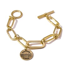 Yup Vintage Round Pendant Copper Chain Bracelet for Women Trendy Metal Golden Te - £9.03 GBP