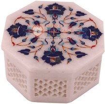 2&quot;x2&quot; Marble Jewelry Custom Box Lapis Inlaid Pietradura Flower Christmas Gift - £163.76 GBP