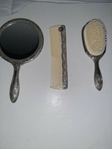Vintage Godinger Vanity Dresser Set 3 Piece Silver Plated Hand Mirror Br... - $665.56 MXN