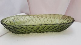 Vintage Indiana Glass Green Oblong Oval Basket weave Plate Tray MCM - £14.70 GBP