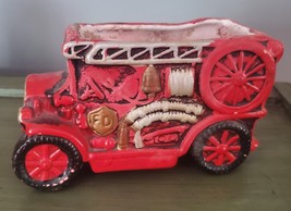 Vintage Ceramic Fire Truck Planter Pot Red Rubens Original  - $16.00