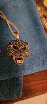 New Betsey Johnson Necklace Tiger Head Black Rhinestone Africa Collectible Nice - £11.98 GBP