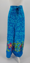 Hibiscus Collection Women Bottom Sz L Blue Floral Long Pant Tie Adjustable Waist - £11.79 GBP
