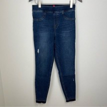 SPANX Distressed Ankle Skinny Jeans Medium Wash Raw Hem Pull On Size M - £17.97 GBP