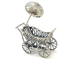 Vtg Sterling Signed Medusa Oro Italy Filigree Style Baby Pram Trolley Miniature - £110.79 GBP