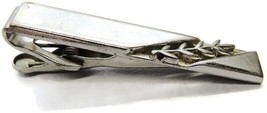 1 1/2" Swank Smooth & 3D Diagonal Wheat Design Vtg Neck Tie Clip Silver Overlay - £11.82 GBP