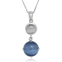 Sterling Silver Light and Dark Blue Cat’s Eye Necklace - £73.88 GBP