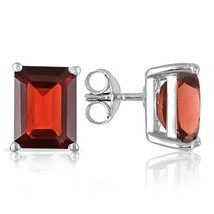 6X4MM Emerald Cut Garnet 1.3CTW Stud Earrings in Sterling Silver - £28.51 GBP