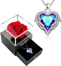 Preserved Real Rose with Angel Necklaces, Forever Flower Rose Handmade Enchanted - £18.96 GBP