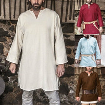 HALLOWEEN Mens Cotton Viking Horseback Tunic Knotwork Medieval Long Sleeve Shirt - £63.49 GBP