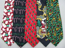 5 Xmas Christmas Santa Snow Tree Holiday Gift Mens Silk Neck Tie Necktie Lot - £39.41 GBP
