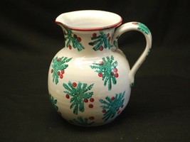 Old Dayton Hudson Ceramic Art Pottery Italy White Pitcher w Holly Berries Motif - £19.71 GBP