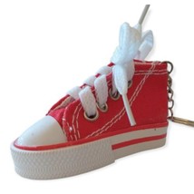 Canvas Sneaker Keychain High Top Key Ring Red Fob Holder White Gym Basketball - $9.89