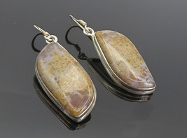 925 Sterling Silver - Vintage Brown Agate Shiny Bail Dangle Earrings - EG3187 - £35.76 GBP