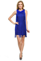 Sexy Jrs Fringe Royal Blue or Red Lined Party Mini Dress Faux Fur Collar S, M, L - £35.96 GBP