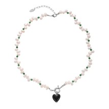 Agate Heart Beaded Necklace- Platinum Plated, Shiny, Elegant, Stylish - £35.56 GBP