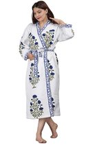 INDACORIFY Waffle Cotton Handprinted Bath Robe Summer Hotel Kimono Floral Spa Be - £26.16 GBP