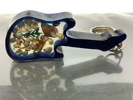 Vintage Souvenir Keyring BLUE GUITAR Keychain SEAHORSE INSIDE Ancien Por... - $11.74