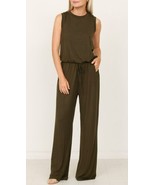 Olive Green Long Sleeve Pant Jumpsuit W/ Drawstring Waistband Womens - £23.36 GBP
