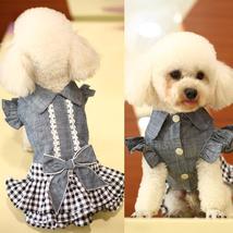 Small Dog and Cat Pet Denim Skirt Puppy Plaid Dress Princess Skirt Dog Clothes - £16.23 GBP