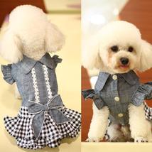 Small Dog and Cat Pet Denim Skirt Puppy Plaid Dress Princess Skirt Dog Clothes - £16.01 GBP