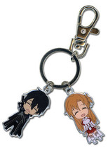 Sword Art Online Kirito &amp; Asuna Metal Key Chain Anime Licensed NEW - $10.36