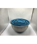 Set of 7 Tramontina Stainless Steel Mixing Bowls Slip Resistant Teal Bot... - $479.54 MXN