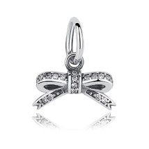 Sterling Silver 925 Bow Dangle Pendant Dangle Charm For Bracelets And Necklaces - £13.71 GBP