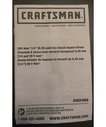 Craftsman 20V Max Hex Chuck Impact Driver CMCF800 Instruction Manual Only - $18.73 MXN