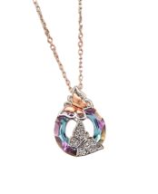 Colorful Butterfly Round Crystal Pendant Necklace - New - £11.77 GBP