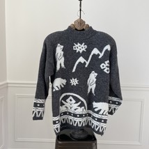 Vintage White Stag Mountain Polar Bear Mock Neck Grey Sweater L - $374.97 MXN
