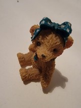 Resin Collectible Bear Figure Figurine Decor Vintage Mini Blue Bow - $12.99